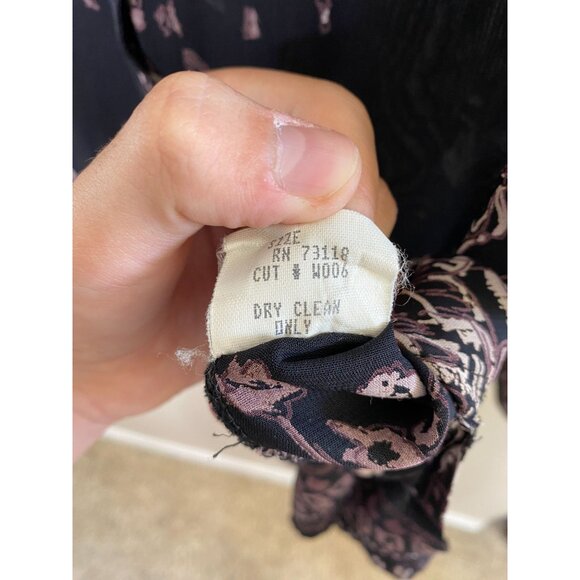 Vintage David Dart Petites Womens Black Lavender Button-Up Blouse M Rayon Collar - Picture 5 of 7